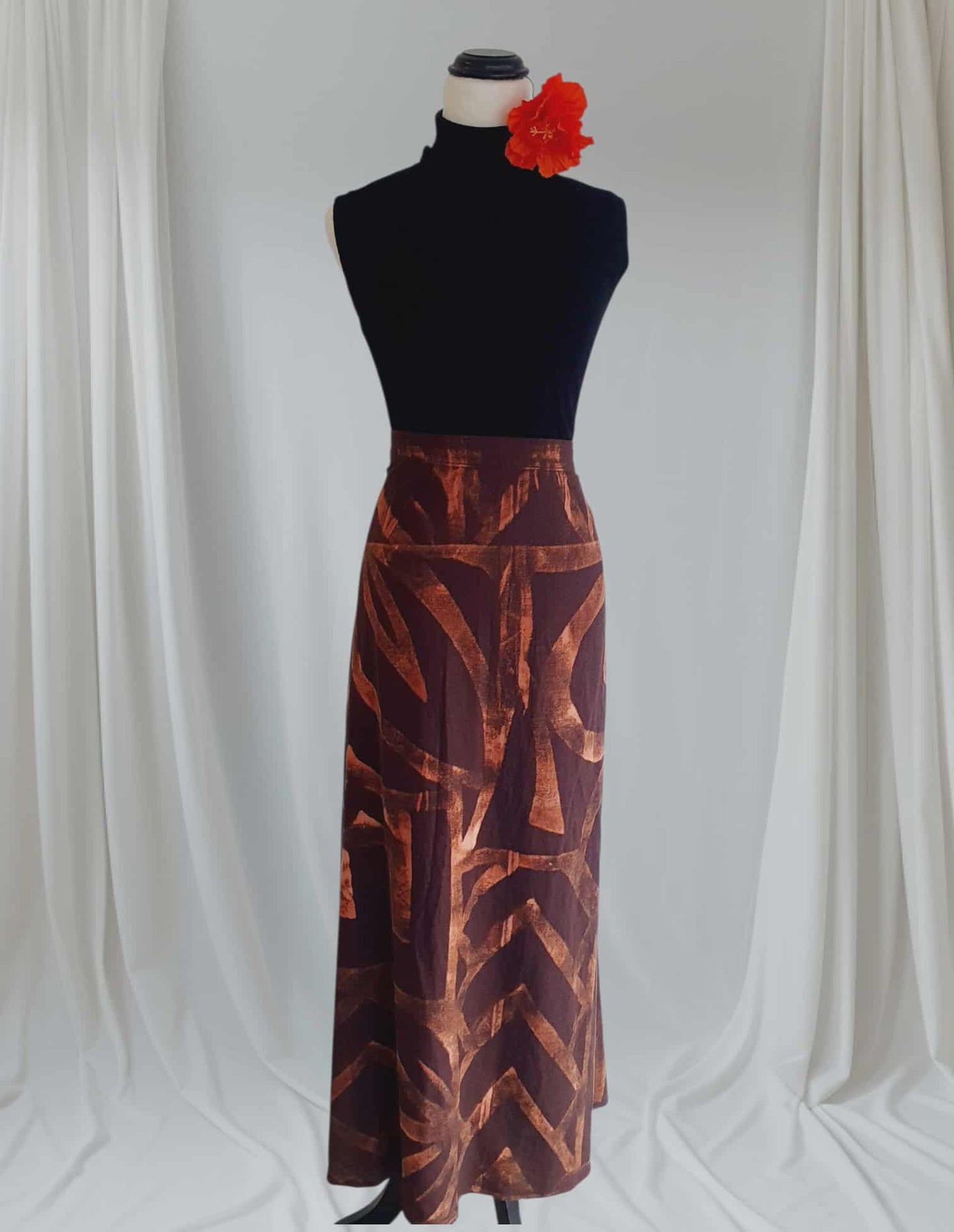 Hand-Printed Cotton A-Line Skirt