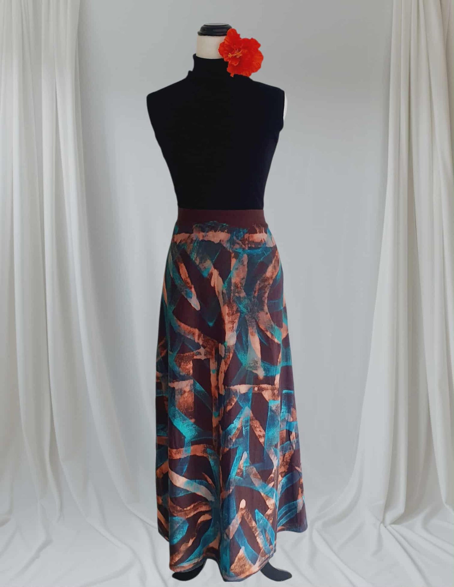 Hand-Printed Cotton A-Line Skirt