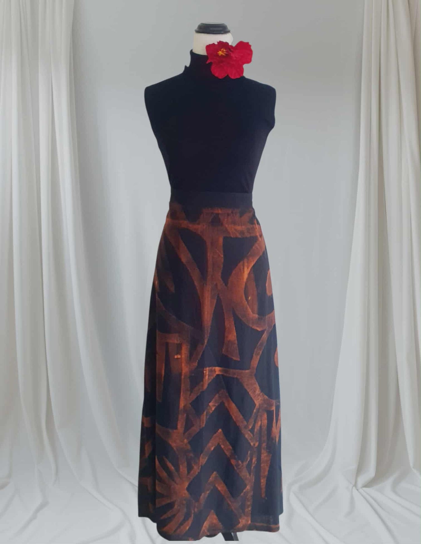 Hand-Printed Cotton A-Line Skirt