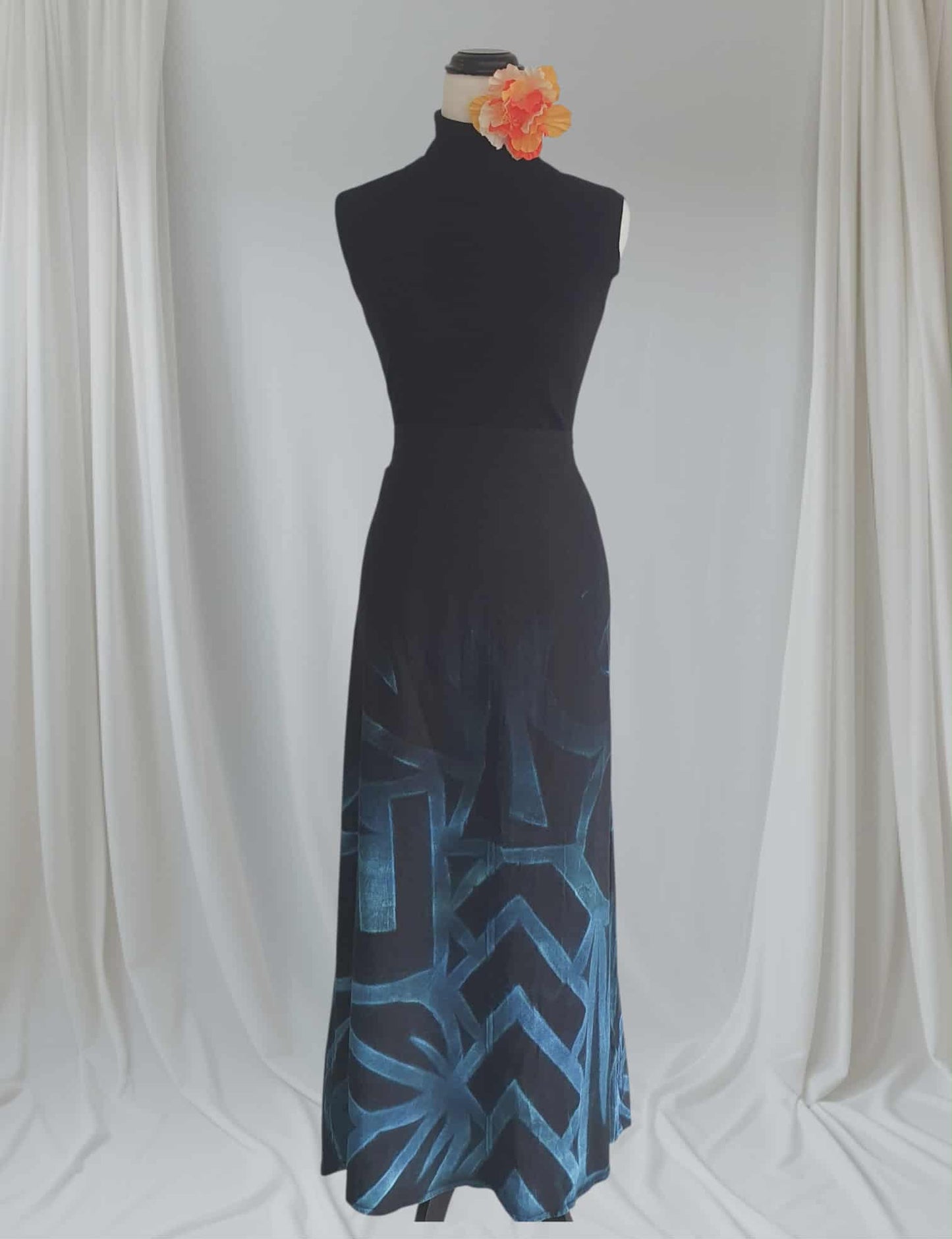 Hand-Printed Cotton A-Line Skirt